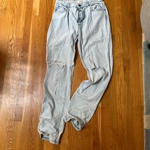 Womens Jeans with premade holes in legs.  Long straight leg